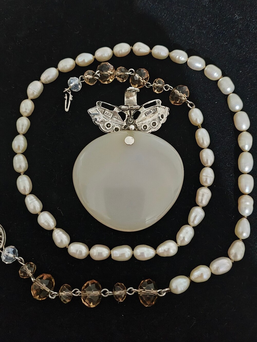 Amy Kahn Russell 925 Artisan Butterfly&Moonstone Freshwater Pearl Necklace - Picture 3 of 7
